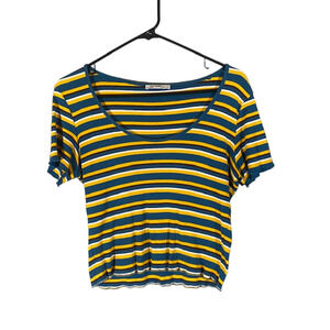 Zara Women’s Blue & Yellow Multicolor Striped Short Sleeve Cropped Top Size Lg